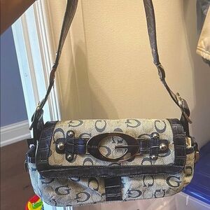 Guess Monogram Black and Cream Shoulder Bag